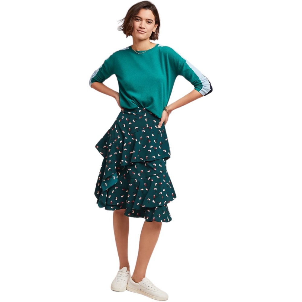 Anthropology Ranna Gill Womens Size‎ Medium Marielle Midi Ruffled Skirt Floral